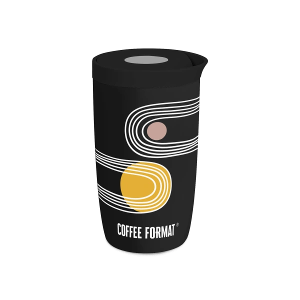 Coffee Format Czarny kubek termiczny z nadrukiem 350 ml