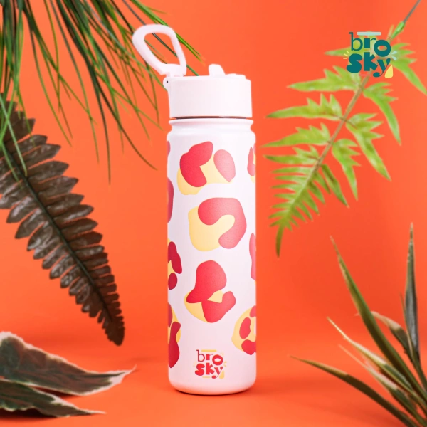 Brosky Wild Różowa butelka na wodę z nadrukiem w motyw zwierzęcy 680 ml