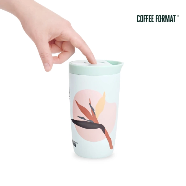 Coffee Format Miętowy kubek termiczny z motywem roślin 350 ml