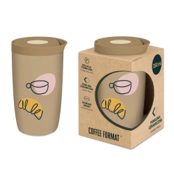 Coffee Format Brązowy kubek termiczny z motywem croissanta i kawy 350 ml