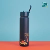 Brosky O. Granatowa metalowa butelka na wodę ze słomką 680 ml