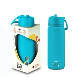Brosky Abstract Niebieska stalowa butelka termiczna ze słomką 550 ml