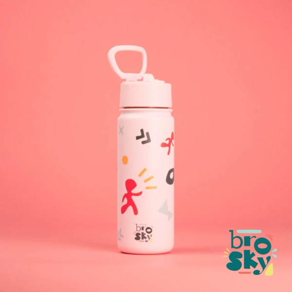 Brosky Pattern Stalowa butelka na wodę w kolorze różowym 550ml