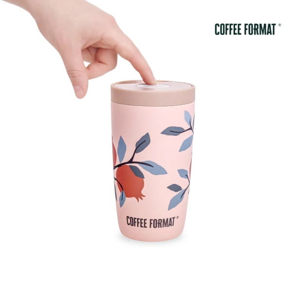 Coffee Format Różowy kubek termiczny z motywem roślin 350 ml