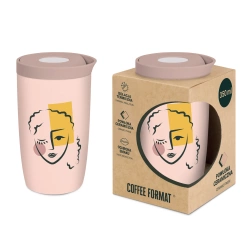 Coffee Format Różowy kubek termiczny z motywem twarzy 350 ml