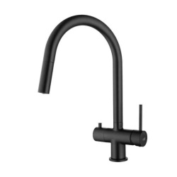 Blue Water Cyrus Czarny mat Trójdrożna bateria kuchenna z wyciąganą wylewką