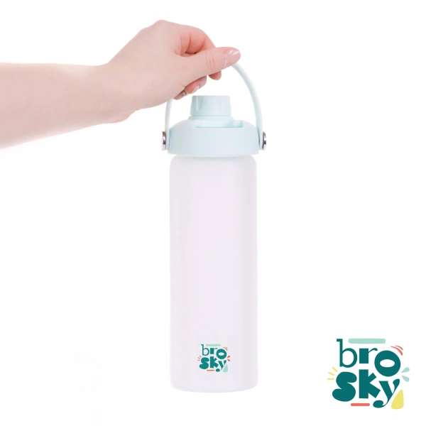 Brosky Glass Szklana butelka na wodę z miętową zakrętką 610 ml