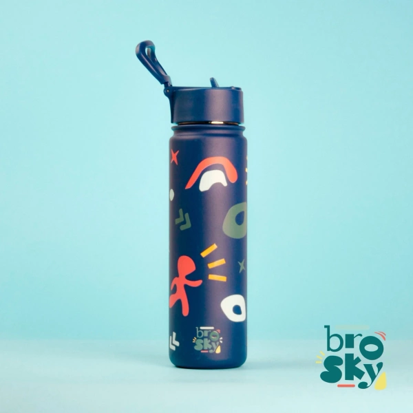 Brosky Pattern Stalowa butelka na wodę w kolorze ciemnoniebieskim 680ml