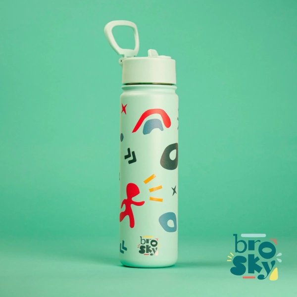 Brosky Pattern Stalowa butelka na wodę w kolorze miętowym 680ml