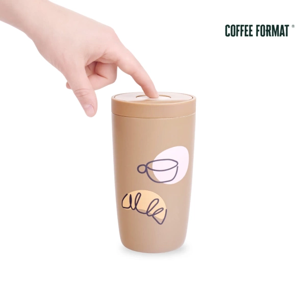 Coffee Format Brązowy kubek termiczny z motywem croissanta i kawy 350 ml