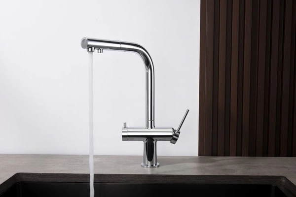 Blue Water Delta Chrom Trójdrożna bateria kuchenna z wyciąganą wylewką