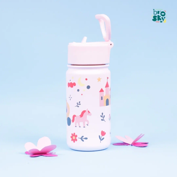 Brosky Kids Różowa butelka na wodę dla dzieci we wróżki i księżniczki 450ml