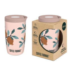 Coffee Format Różowy kubek termiczny z motywem roślin 350 ml