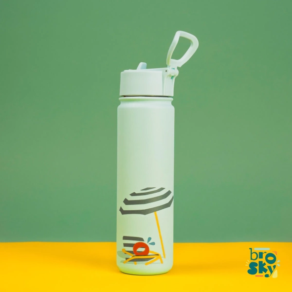 Brosky O. Miętowa metalowa butelka na wodę ze słomką 680 ml