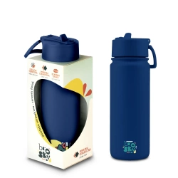 Brosky Abstract Granatowa stalowa butelka termiczna ze słomką 550 ml