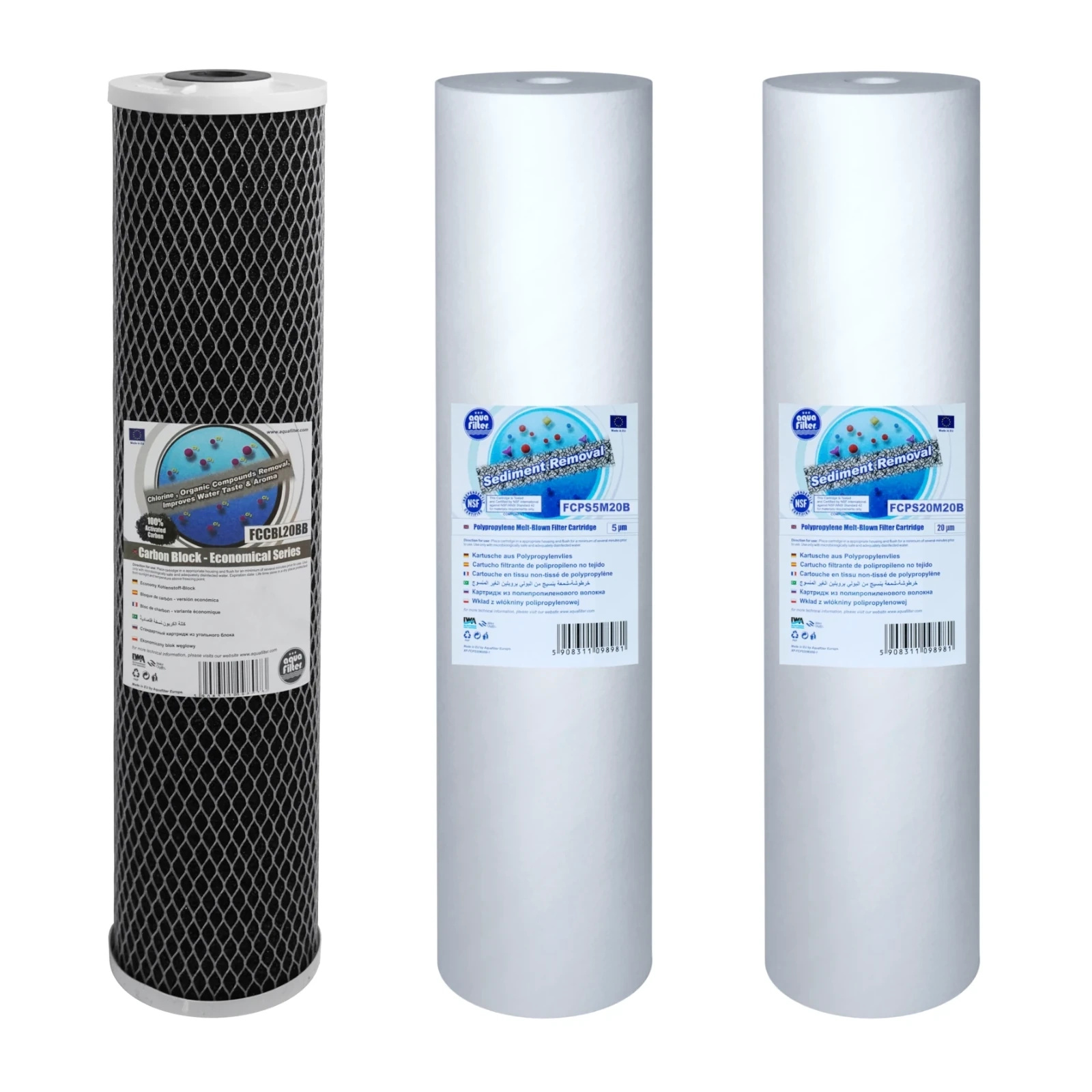 Aquafilter HHBB20B Komplet 3 standardowych wkładów do systemu filtrowania wody