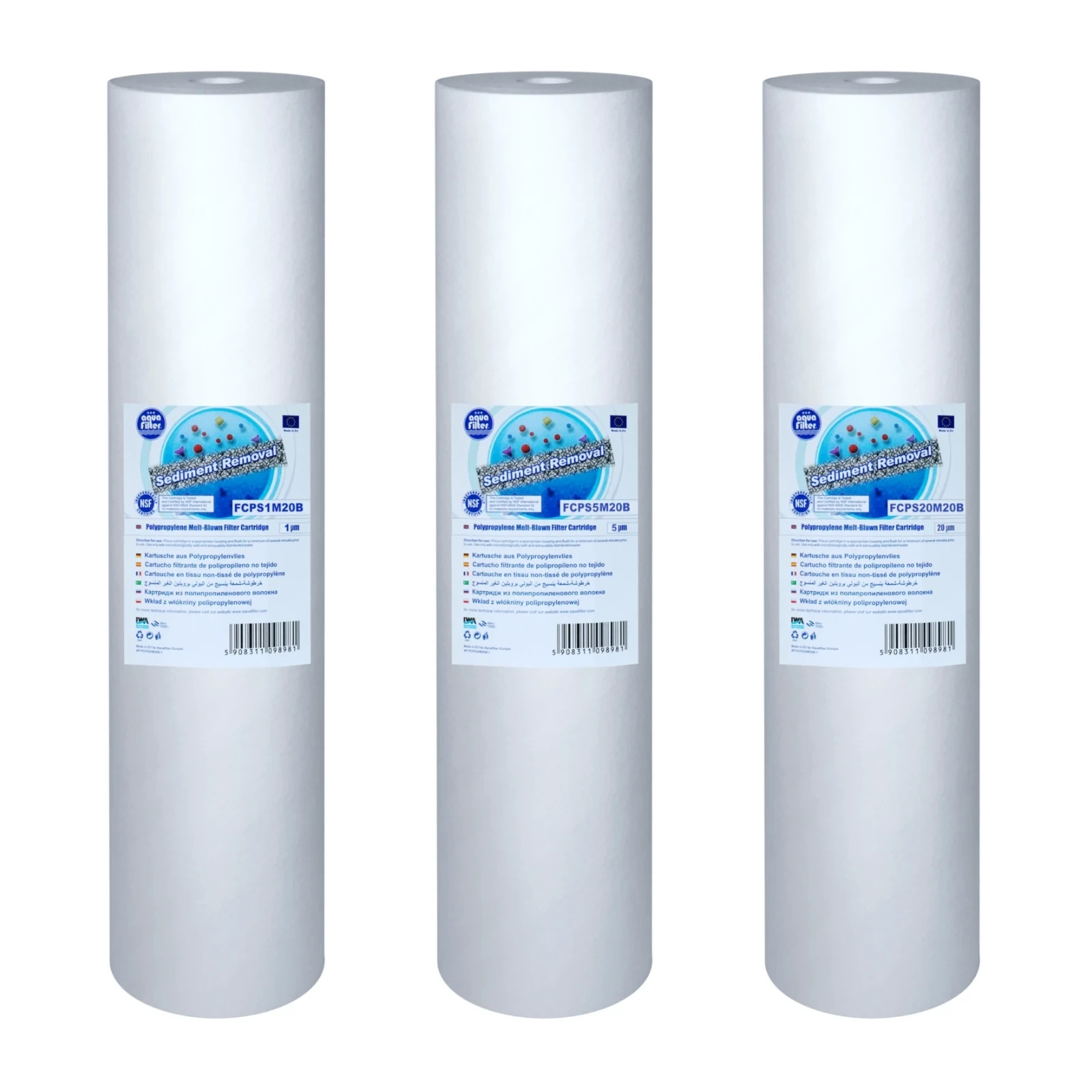 Aquafilter HHBB20B Komplet 3 wkładów mechanicznych do systemu filtrowania wody