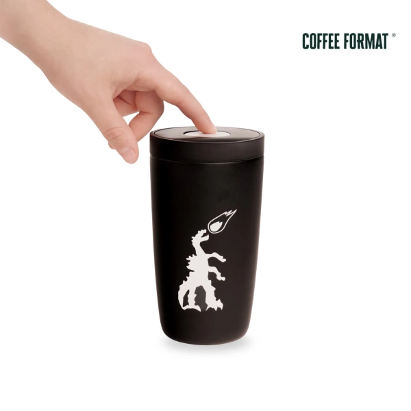 Coffee Format Czarny kubek termiczny z motywem smoka 350 ml