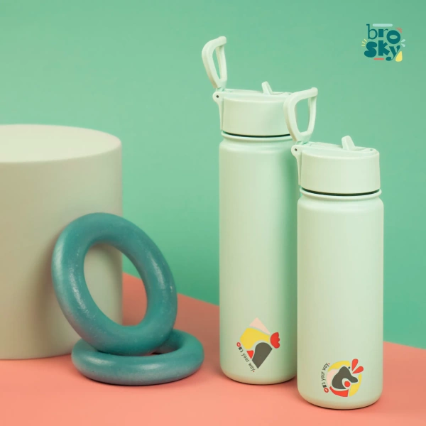 Brosky Abstract Miętowa stalowa butelka termiczna ze słomką 550 ml