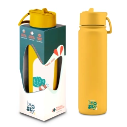 Brosky O. Żółta metalowa butelka na wodę ze słomką 680 ml