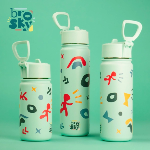 Brosky Pattern Stalowa butelka na wodę w kolorze miętowym 550ml