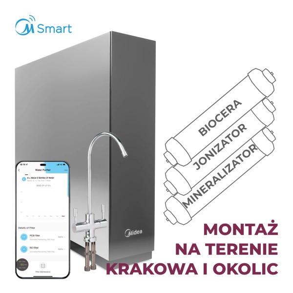 Midea 600GPD RO8 Filtr odwróconej osmozy z mineralizatorem, jonizatorem, BIOCERA i montażem