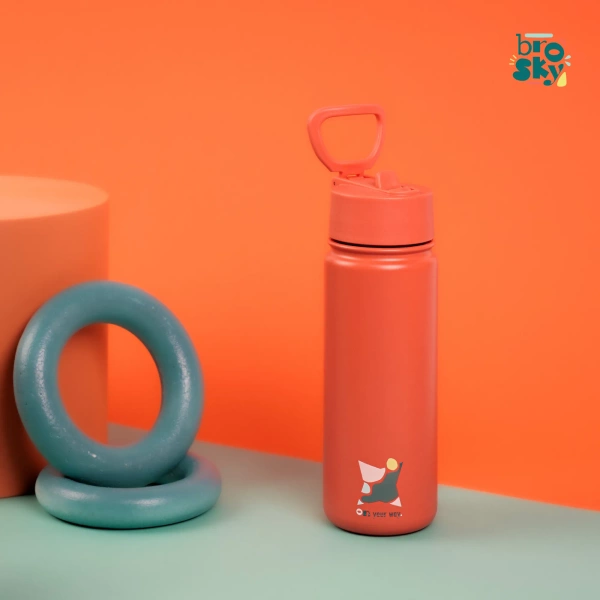 Brosky Abstract Ceglasta stalowa butelka termiczna ze słomką 550 ml