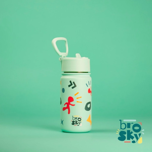 Brosky Pattern Stalowa butelka na wodę w kolorze miętowym 450ml