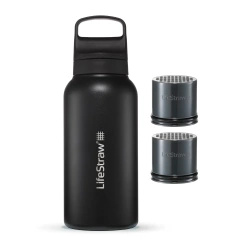 LifeStraw Go 2.0 Czarna stalowa butelka filtrująca 1L z dodatkowymi wkładami