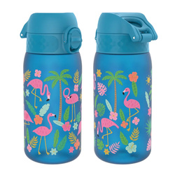 ION8 Niebieska butelka na wodę dla dzieci we flamingi i palmy 350 ml