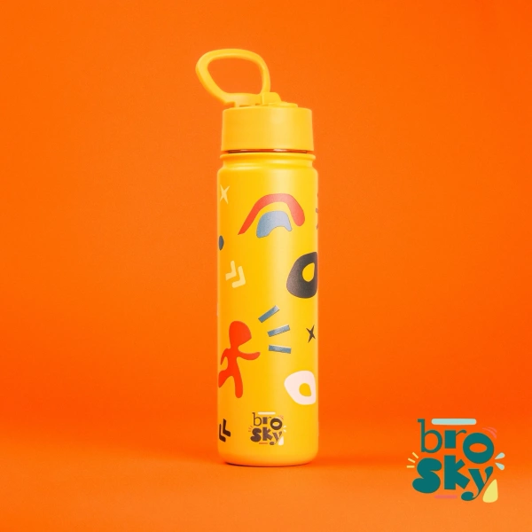 Brosky Pattern Stalowa butelka na wodę w kolorze żółtym 680ml