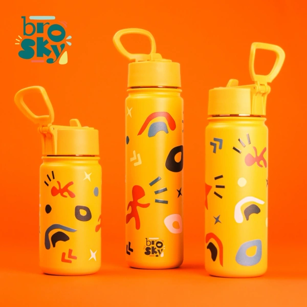 Brosky Pattern Stalowa butelka na wodę w kolorze żółtym 680ml