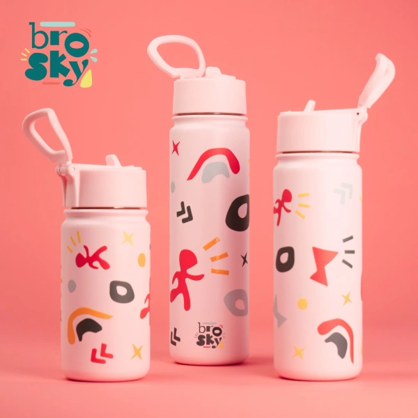 Brosky Pattern Stalowa butelka na wodę w kolorze różowym 550ml