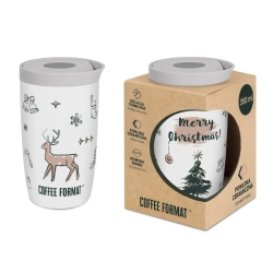 Coffee Format Biały kubek termiczny z motywem świątecznym 350 ml