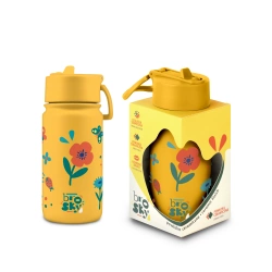 Brosky Kids Żółta butelka na wodę dla dzieci w kwiaty i owady 450 ml