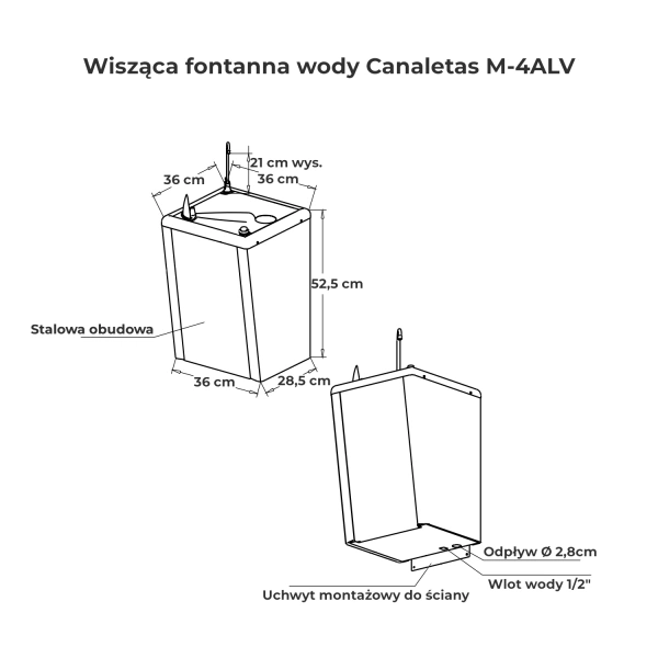 Canaletas M-4ALV Wisząca fontanna wody pitnej z wodą schłodzoną i kranikiem
