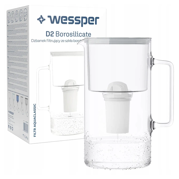 Wessper AquaClassic Crystalline 3L Szary szklany dzbanek filtrujący z 6 wkładami