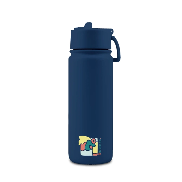 Brosky Abstract Granatowa stalowa butelka termiczna ze słomką 550 ml