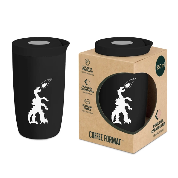 Coffee Format Czarny kubek termiczny z motywem smoka 350 ml
