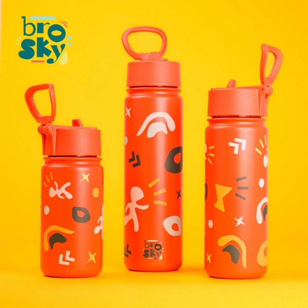 Brosky Pattern Stalowa butelka na wodę w kolorze ceglanym 550ml