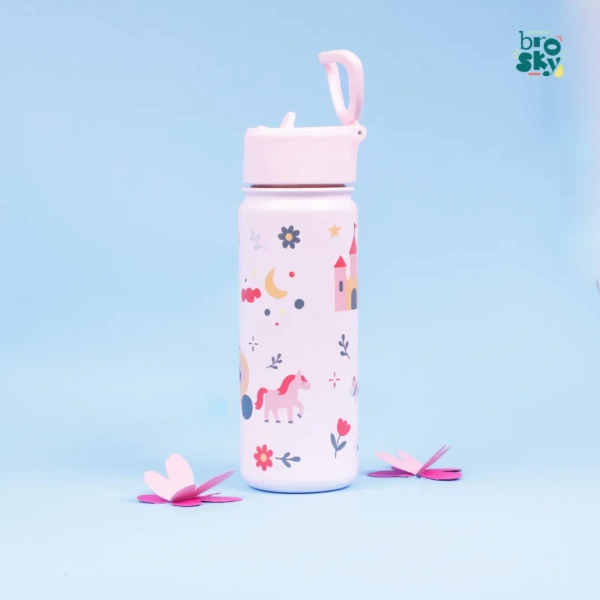 Brosky Kids Różowa butelka na wodę dla dzieci we wróżki i księżniczki 550ml