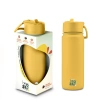 Brosky Abstract Żółta stalowa butelka termiczna ze słomką 550 ml