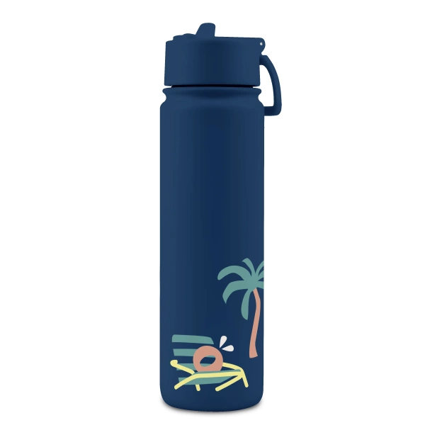 Brosky O. Granatowa metalowa butelka na wodę ze słomką 680 ml