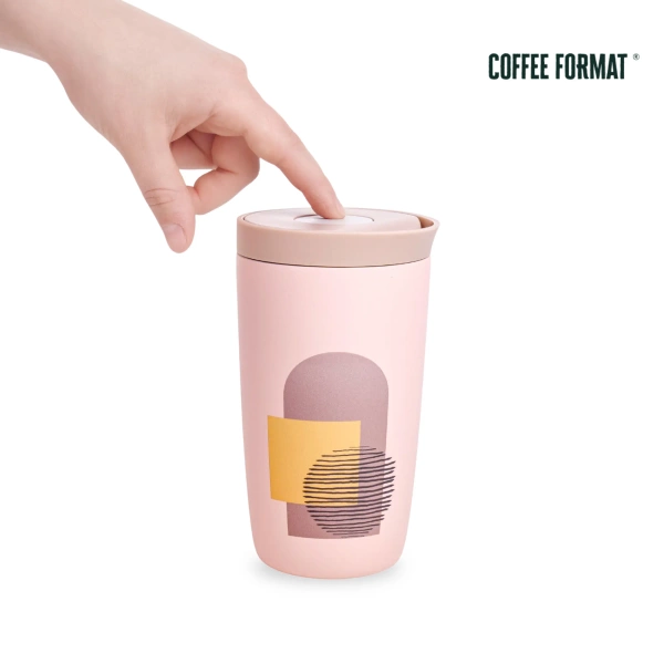 Coffee Format Różowy kubek termiczny z motywem abstrakcyjnym 350 ml