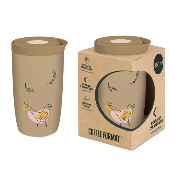 Coffee Format Brązowy kubek termiczny z nadrukiem 350 ml