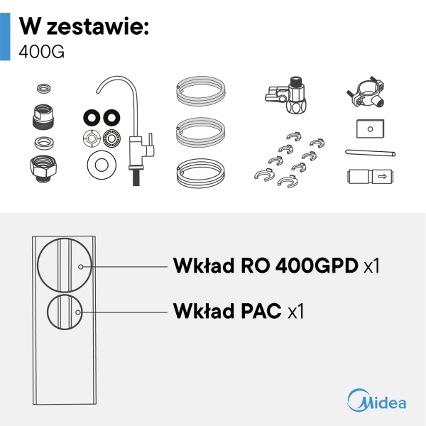 Midea 400GPD RO7 Filtr odwróconej osmozy z mineralizatorem i alkalizatorem REDOX