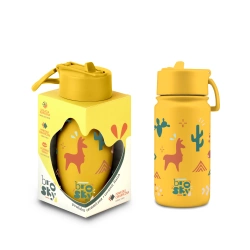 Brosky Kids Żólta butelka na wodę dla dzieci w lamy 450ml