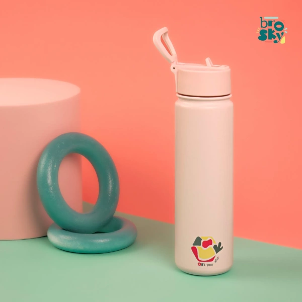 Brosky Abstract Różowa stalowa butelka termiczna ze słomką 680 ml