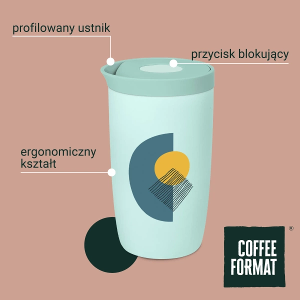 Coffee Format Brązowy kubek termiczny z motywem croissanta i kawy 350 ml