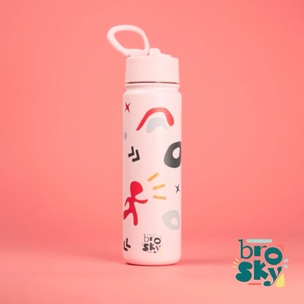 Brosky Pattern Stalowa butelka na wodę w kolorze różowym 680ml